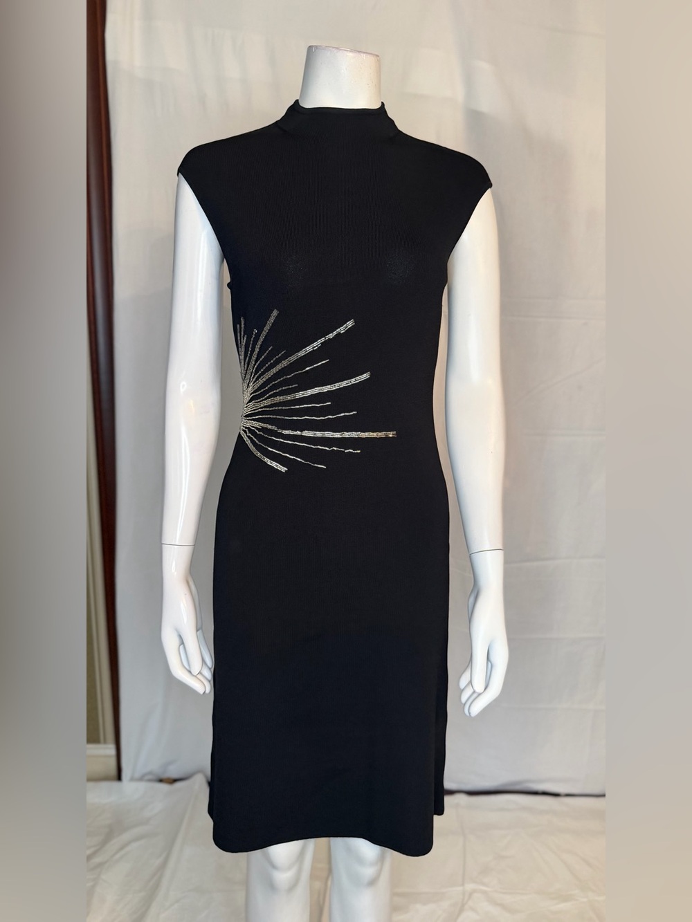 Adrienne Vittadini Black Maxi Dress with Silver Burst Detail